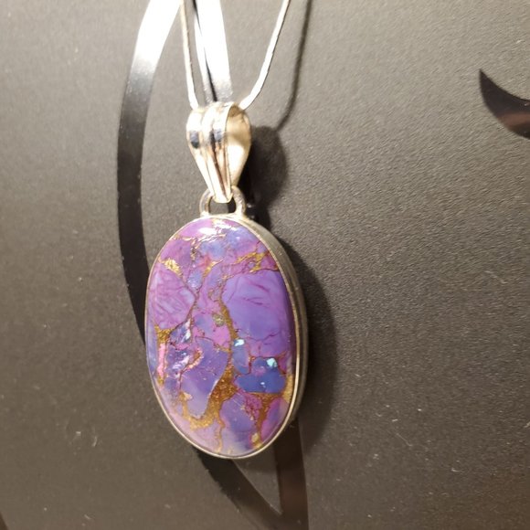PURPLE  COPPER   TURQUOISE  STERLING  SILVER  PENDANT. - Picture 4 of 9